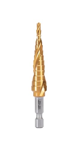 Image of Industrial HSS Step Drill bit 1 /8''-1 /2'' with 1 /4'' Hex Shank, Unibit Double Spiral Flute with TiN Coating for Metal, Stainless Steel, Aluminum, Plastic