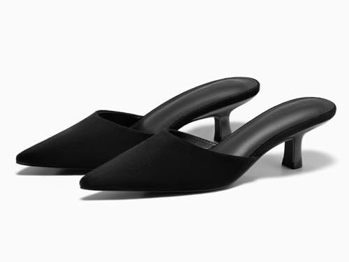 Coutgo Womens Kitten Low Heels Mules Closed Pointed Toe Pumps Slip On Backless Dress Shoes4
