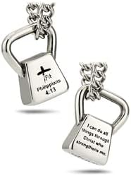 Women's Stainless Steel Cross Fit Kettlebell Necklace- Philippians 4:13