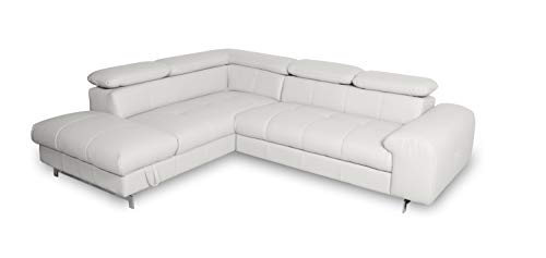 Mivano Ecksofa Chef / L-Sofa mit Schlaffunktion, Bettkasten und verstellbaren Kopfstützen in Lederoptik / 262 x 72 x 206 / Kunstleder Weiß