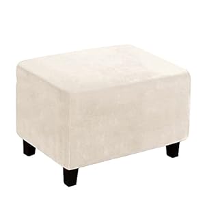 Set of 1 Stretch Velvet Rectangle Footrest Foot Stool Cover Slipcovers Ottoman Cover Furniture Protector Cover with Elastic Bottom for Living Room (Cream, Large)