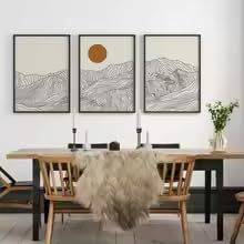 DIHANSM Japanische Alpen Sonnenaufgang Abstrakte Linienlandschaft Wandkunst Poster Heimdekoration (70x100cmx3/Ungerahmt)