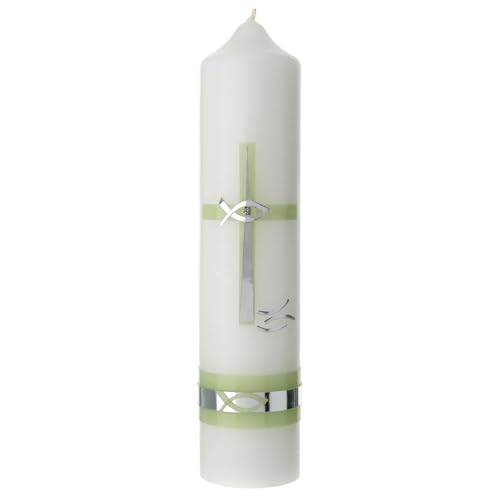 Candle for Baptism, Silver and Green Band, 265x60 mm