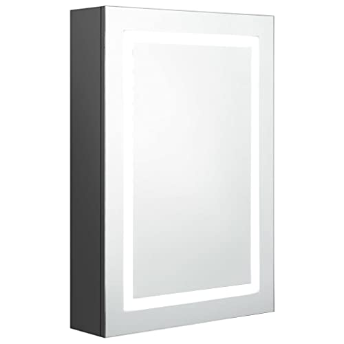 Miroir et éclairage LED intégré sur armoire murale grise gain de place