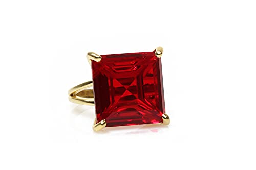 Anemone Jewelry Square Ruby Ring - Fashionable Statement Large Rings - Custom Stone Ring, Birthstone Ring, Gemstone Rings For Women - Choose Your Material And Ring Size #TOP2