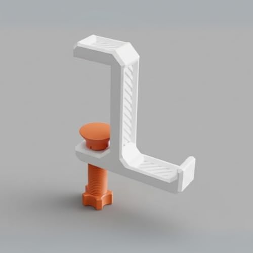 Image of Aesthetic Headphone Hook | Desk-Mounted Headphone Hanger | Durable, Space-Saving & Scratch-Free Stand for Gaming, Office, and Home Setup (White & Orange)