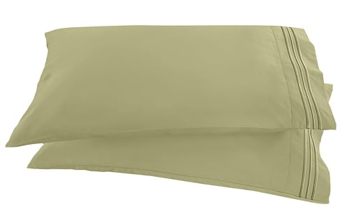 Elegant Comfort 1500 Thread Count Embroidered Egyptian Quality Luxurious Silky Soft Wrinkle & Fade Resistant 2-Piece Pillowcase, Standard/Queen Size, Sage