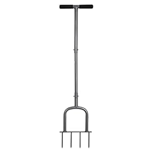 Manual Lawn Aerator for Compacted Soil Aerating – Height Adjustable Handheld Spike Aerator with 4 Steel Tines