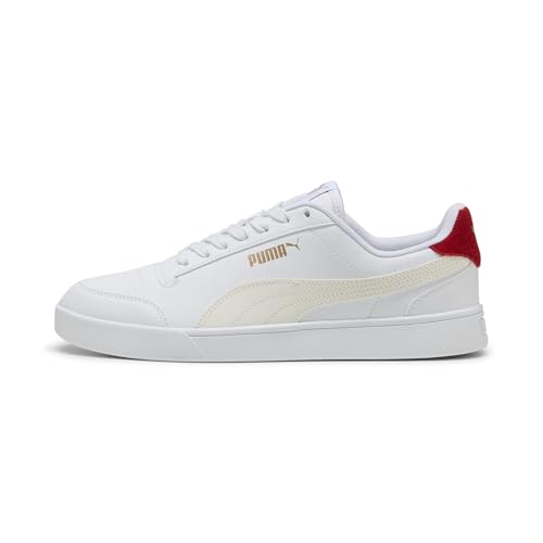 Image of Puma Basket Classic Patent Emboss Sneakers for Men, Puma White-Warm White-Dark Crimson, 10 US