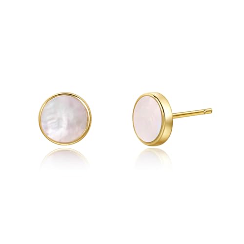 S.Leaf 18K Gold Plated Earrings for Women Shell Earrings Mother of Pearl Earrings Sterling Silver Friendship Jewelry Hypoallergenic Earrings Stud Earrings for Women Gifts for Her (mother of pearl_white)