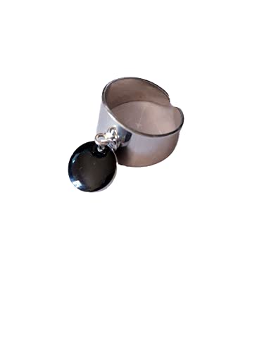 Bague jonc acier inoxydable avec pampille breloque sequin noir style deloche réglable
