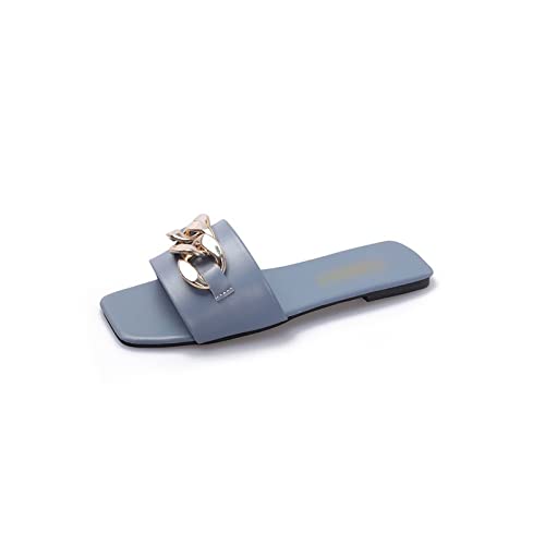 Slippers pour femmes somnipre bout carré, sandales plates slip on et flip flops kaki