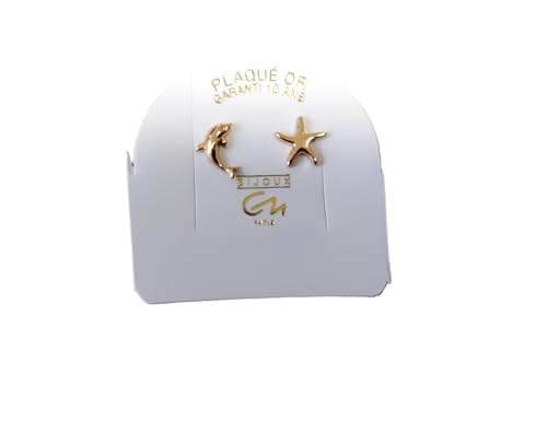Boucles d'Oreilles - Enfant - Puces - étoile de Mer - Dauphin - Plaqué Or Jaune 750/1000-3 Microns