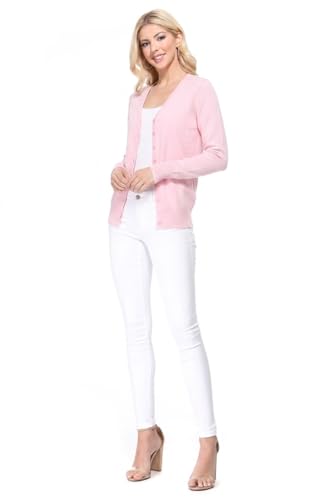 Image of YEMAK Women's Knit Cardigan Sweater - Long Sleeve V-Neck Basic Classic Casual Button Down Knitted Soft Lightweight Top