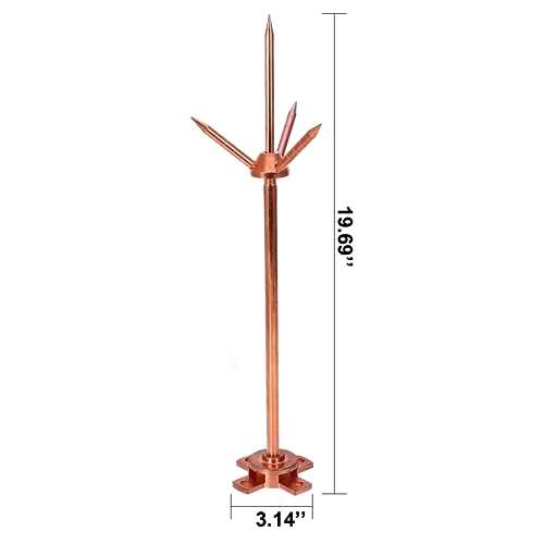 Lightning Rod, Pure Copper Lightning Rod Lightning Three-Pole Spike Brass Detachable Lightning Protection Equipment Lightning Protection System Kit for House Roof Bungalow Tin House
