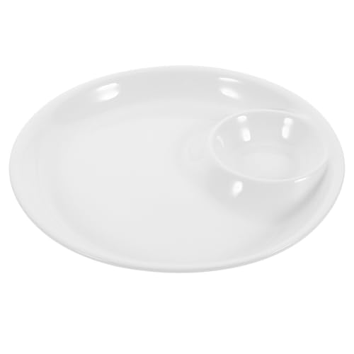 FUNOMOCYA Breakfast Soup Bowl Sandwich Plate Fruit Tray Round Grill Grate Chip Dip Platter Sushi Dumpling Japanese Chips Divided Soup Bowl Plate Japanese Snacks Chip and Dip Ceramics White