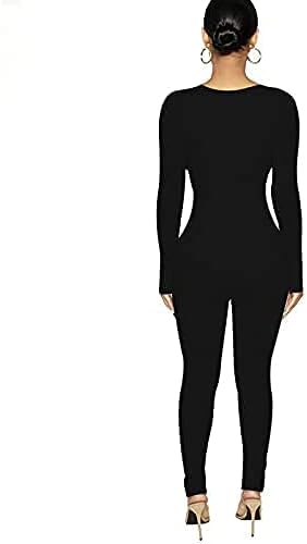 Azhong Women's Sexy Cut Out Bodycon Jumpsuit Lace Up Front V Neck One Piece Outfit Long Sleeve Rompers - Image 6