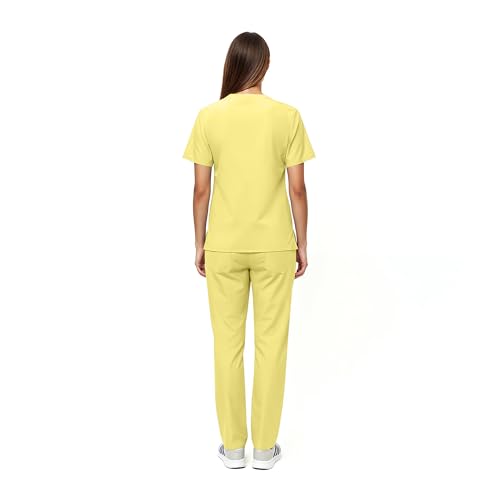 Women's Scrub Set - Medical Scrub Top and Pant, Yellow, X-Small