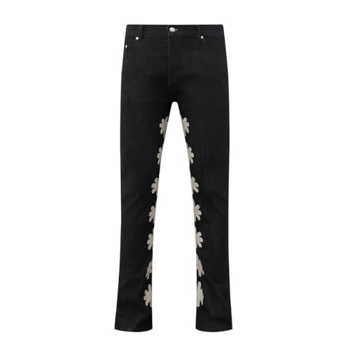 Men Baggy Wide Leg Denim Pants High Waist Oversized Casual Streetwear with Floral Embroidery2