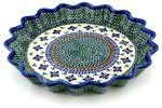 Polmedia Polish Pottery Fluted Pie Dish - Gingham Flowers Pattern Handmade in Boleslawiec Poland + Certificate of Authenticity