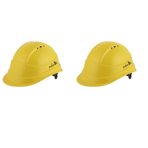 Image of KARAM PN542 Safety Helmet for Men Industrial| Ratchet Type Adjustment with Adjustable Chin Strap | Ventilation & Side Slot for Attachment | EN Certified Hard Hat | Lemon Yellow (Pack of 2)