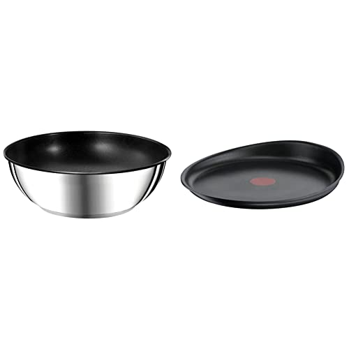 Tefal Ingenio Preference Poêle wok 26 cm, Empilable, Acier inoxydable, Revêtement antiadhésif sûr & Ingenio Eco Resist Poêle à crêpe 27 cm, Empilable,...
