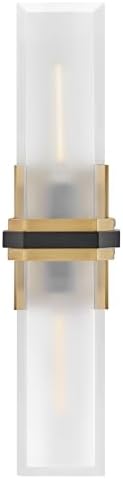 Hinkley Kipton Large Bath Wall Sconce, Clear and Etched Beveled Glass, Two-Tone Finish, Install Vertical/Horizontal, Heritage Brass with Black Accent