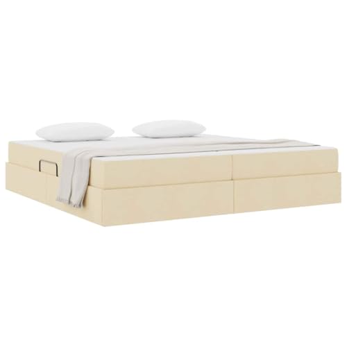 vidaXL Cama con Almacenamiento y colchón Crema 200 x 200 cm Poliéster, Cama Moderna y estilosa, Marco de Almacenamiento Duradero, solución compacta para tu Dormitorio