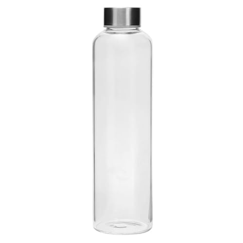 Image of SIMPARTE Borosilicate Glass Water Bottle 1000ml | Leak-Proof, Freezer Safe, Wide Mouth | Stainless Steel Cap | Perfect for Office, School, Travel | Set of 1