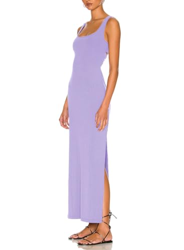 Image of ALENDA DANMOS Women Backless Maxi Dress High Sides Slit Bodycon Tank Dress Twist Low Back Casual Sundress 122