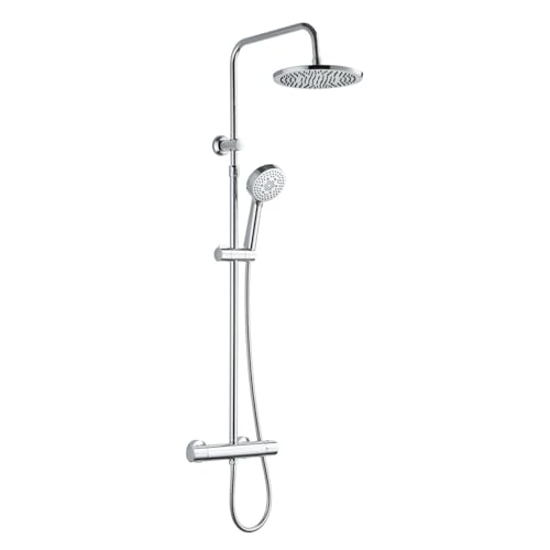 Edouard Rousseau - Colonne de Douche Thermostatique LUEGGO - Tête de Douche Ø 225 mm - Douchette 5 Jets - Bras Télescopique 80 à 120 cm - Sécurité 38°C - 3 coloris disponibles (Chromé)