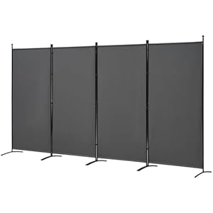 Spurgehom 4 Panel Room Divider Folding Privacy Screen, Freestanding Fabric Partition Portable Room Partition Wall Dividers for Home Office Room Restaurant, 136″ W X 72″ H (Grey)