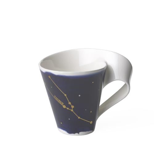 Villeroy & Boch NewWave Stars Taza con asa, elegante taza con motivo de Tauro, porcelana, apta para lavavajillas, Blanco/Azul, 300 ml