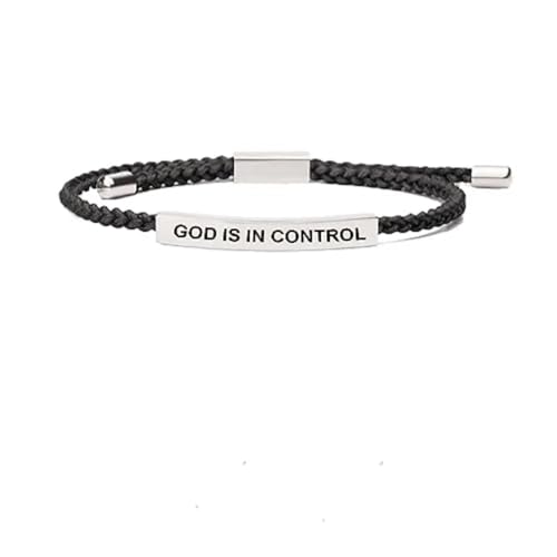 XAM God Is in Control Keep Trusting Keep Praying Tube Bracelet Adjustable Braided Rope Handmade Engraved Inspirational Motivational Bracelet Stainless Steel Gifts Jewelry for Women Men Friends