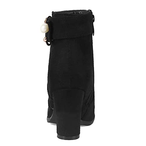 Women's Chunky Heel Ankle Boots with Zipper and Buckle3
