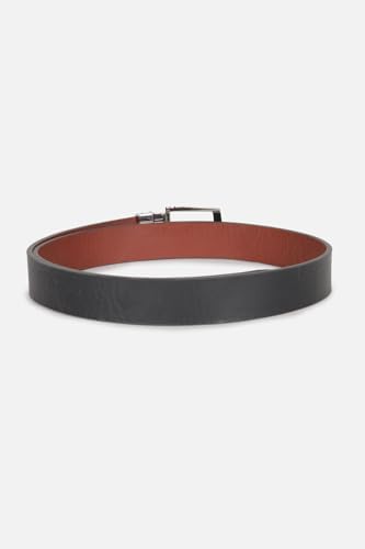 Image of Louis Philippe Men 100% Leather Shiny Nickel Buckle Formal Reversible Belt