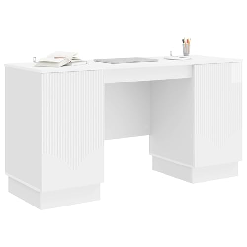 vidaXL Escritorio Brillante 142,5 x 50 x 75 cm Madera de Ingeniería, Conjuntos Modernos de mobiliario para Sala, diseños rectangulares, Gran Almacenamiento, Espacios dinámicos