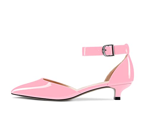 Image of Aachcol Women Kitten Low Heel Ankle Strap Pumps Pointed Toe Sandals Dress Shoes Party Office Wedding 1.5 Inch
