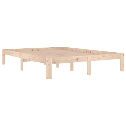 vidaXL Cadre de Lit Cadre à Lattes sur Pied Lit Double Lit Adulte Sommier à Lattes Meuble de Chambre à Coucher Bois de Pin Massif 140x190 cm