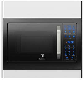 Micro-Ondas MB38P de embutir, com função Grill e Painel Blue Touch, com frontal preto.