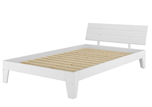 Erst-Holz Breites Einzelbett in Überlänge 120x220 Massivholz Kiefer Holzbett in Weiß V-60.54-12-220W, Ausstattung:Rollrost inkl.