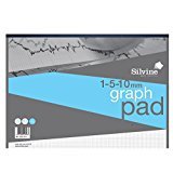 Image of 5X Silvine Student Graph Pad 90gsm 1mm 5mm 10mm Grid 50 Sheets A3 Ref A3GP1510, 0.60 x 29.40 x 41.80 cm