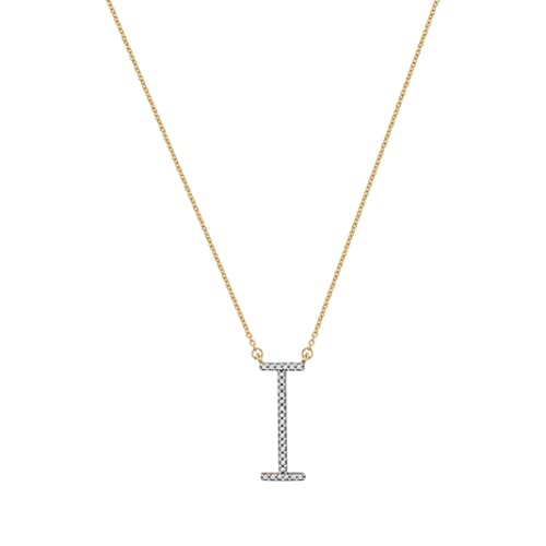 Sterling Silver Yellow Gold Plated "I" Initial Diamond Studded Alphabet Name Letters A-Z Fashion Pendant Necklace Personalized Love Gift Jewelry for Women Men Girl Kids by Diamond Hub (I-J,I2)
