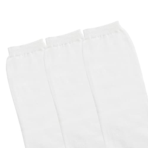 Tom & Mary Women’s Thigh High Socks, Combed Cotton (85%), Non-Slip, Soft, Stripe & Solid Colors, Over Knee Extra Long Socks (White) (3 Pairs) #TOP6