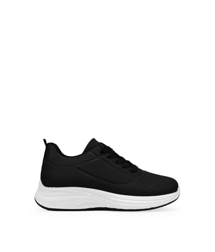 BOSANOVA Zapatillas Deportivas para Mujer con Efecto Mate y Suela de Plataforma con Ondas Cierre Mediante Cordones Calzado para Mujer Negro 40