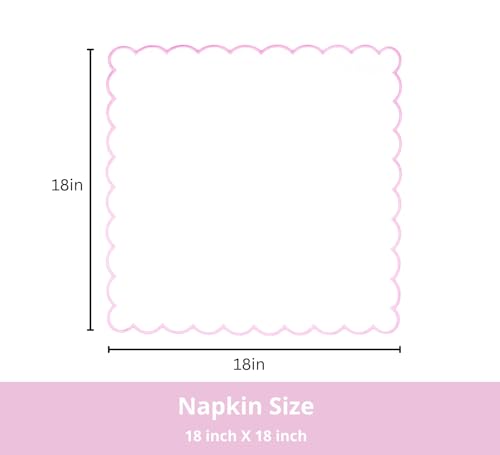 Image of PurpleEssences Scalloped Cloth Napkins 18x18 in - White Edges Blush Pink