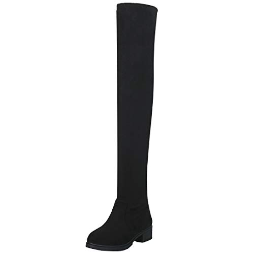 AIMODOR Womens Over The Knee Stretch Flat Thigh High Boots