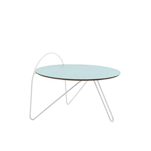 Adonde W5 Coffe Table Table basse avec dessus en bois de couleur bleu clair et base en fer de couleur blanche