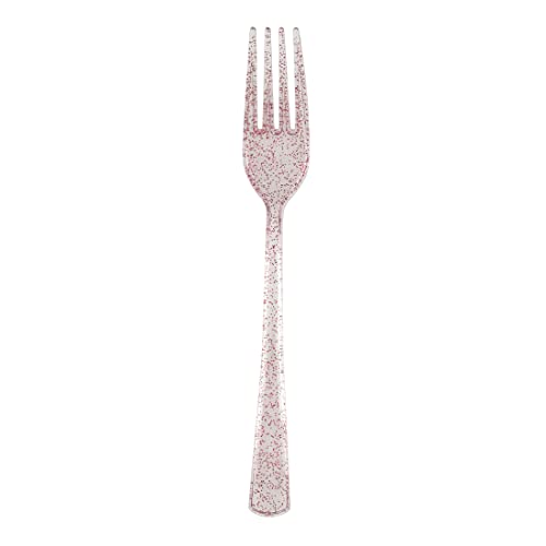Unique- Fourchettes en Plastique Réutilisables-Rose Assorti avec Paillettes Multicolores-18 Pièces (Lot de 1), 23671, Multicolour