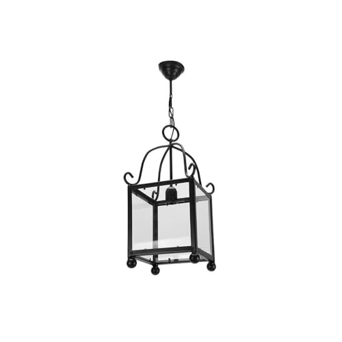 Farol de forja negro 1xE27, dimensiones 20x20 cm, ideal para iluminar y decorar espacios interiores o exteriores.